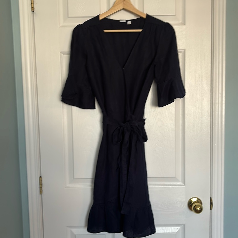 Gap linen ruffle wrap dress